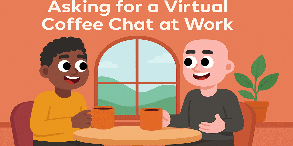 Illustration of colleagues building a friendly virtual coffee chat across distance