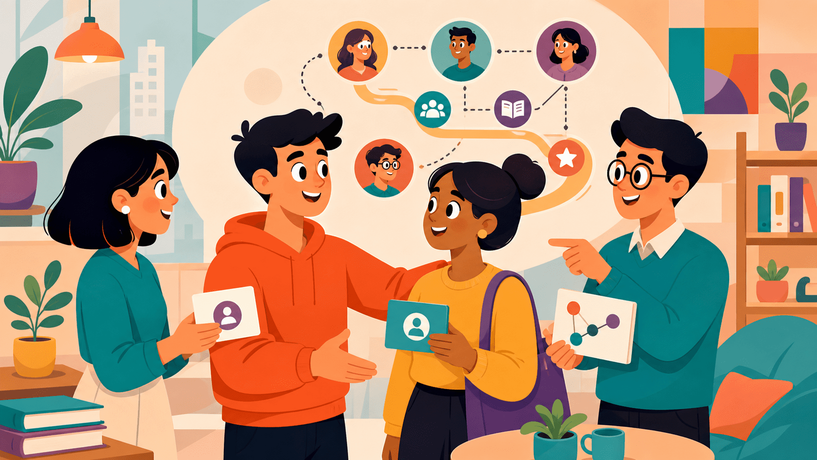 LEAD-style onboarding buddy introducing a new hire to team knowledge flows
