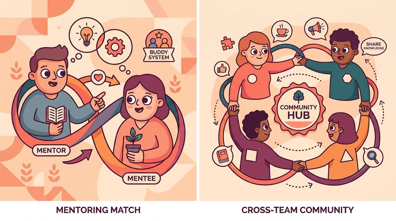 Employee connection metrics showing smart matching rules for cross-team collaboration