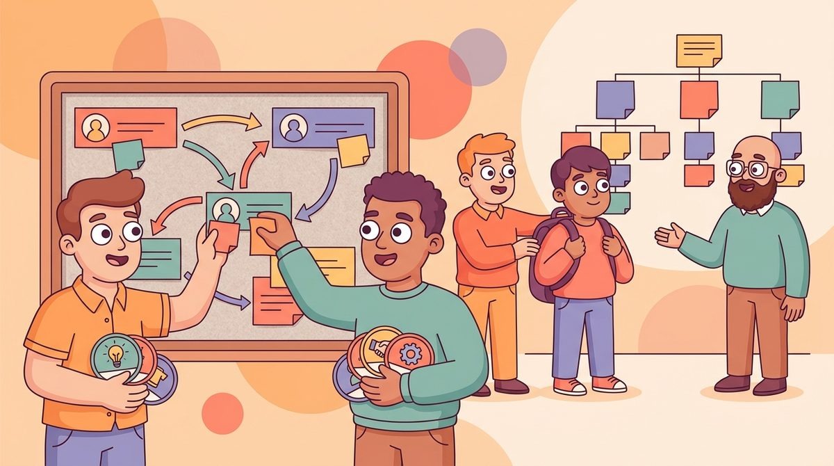 LEAD.bot-style illustration of cross-department employee matching without extra admin work