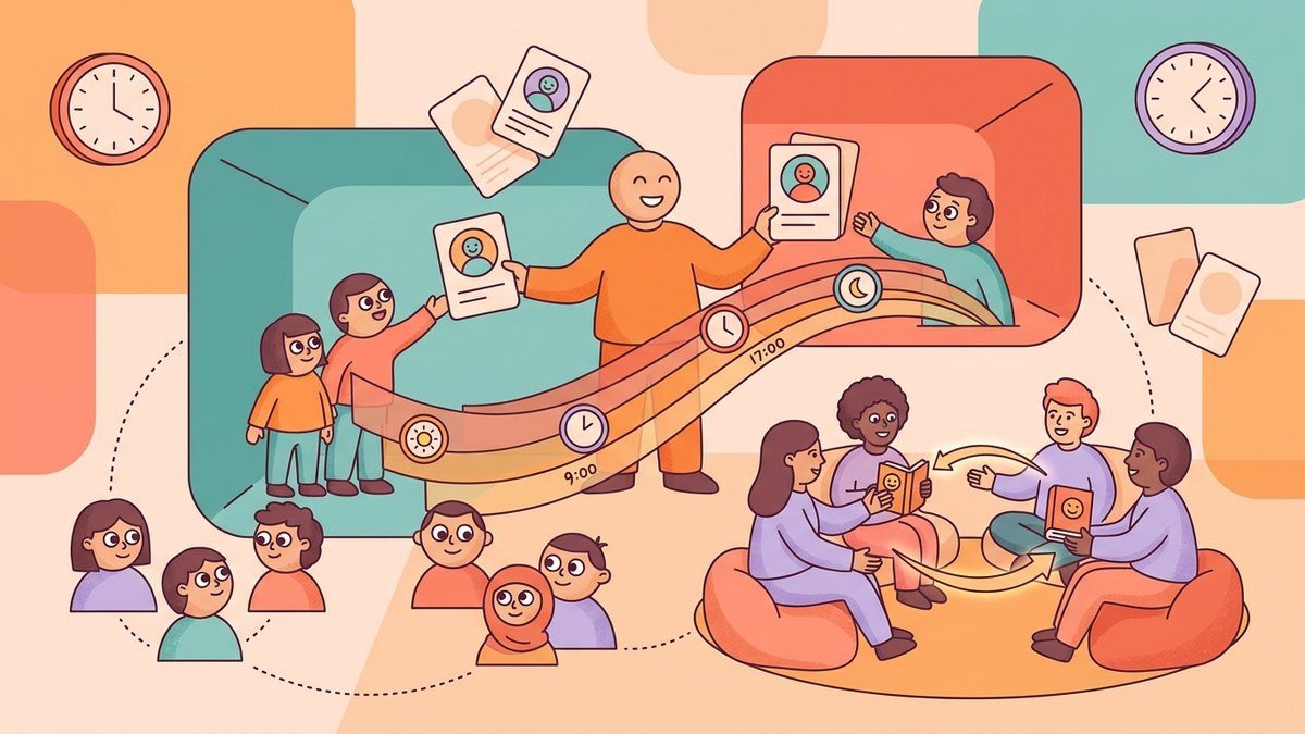 LEAD.bot global team connection illustration with distributed colleagues and overlap windows