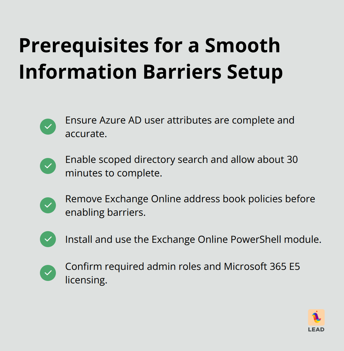 Checklist of prerequisites to prepare your organization for Information Barriers. - information barriers microsoft teams